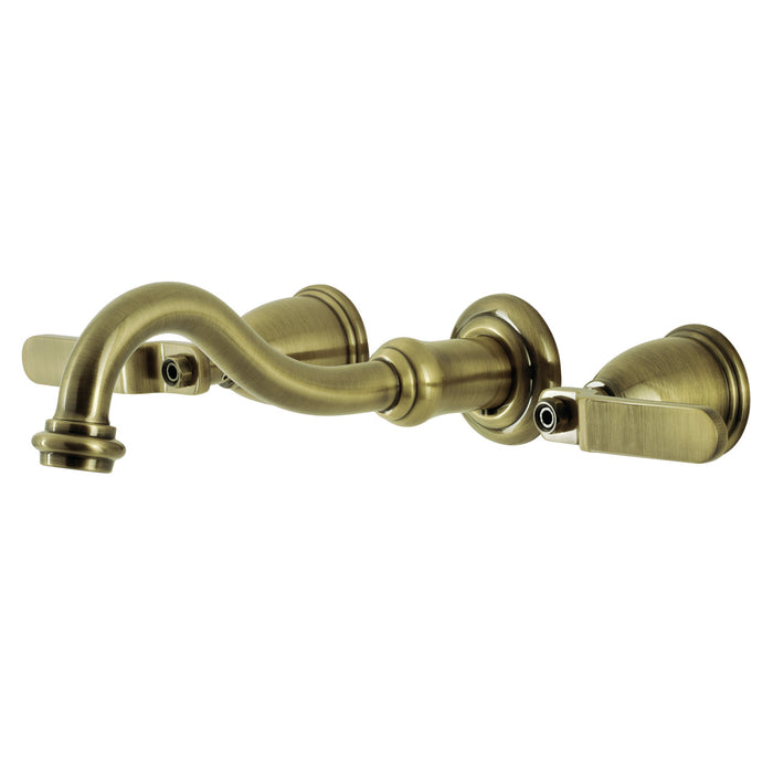 Kingston Tulare KS3023KL - Whitaker Two-Handle 3-Hole Wall Mount Roman Tub Faucet, Antique Brass