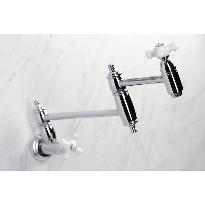 Kingston Heirloom KS3101PX - Restoration Two-Handle 1-Hole Wall Mount Pot Filler Faucet, Polished Chrome