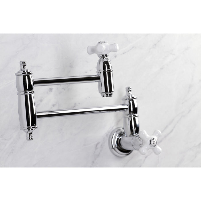 Kingston Heirloom KS3101PX - Restoration Two-Handle 1-Hole Wall Mount Pot Filler Faucet, Polished Chrome