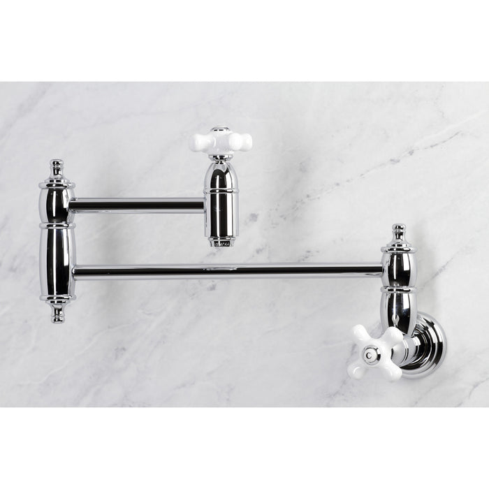 Kingston Heirloom KS3101PX - Restoration Two-Handle 1-Hole Wall Mount Pot Filler Faucet, Polished Chrome
