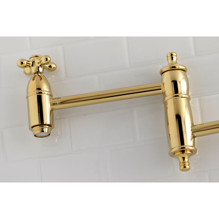Restoration KS3102AX Two-Handle 1-Hole Wall Mount Pot Filler Faucet, Polished Brass