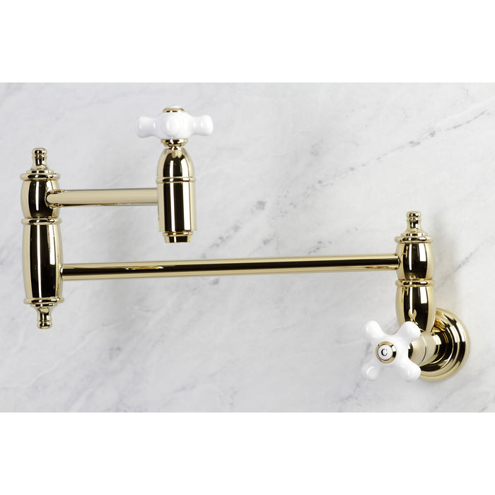 Restoration KS3102PX Two-Handle 1-Hole Wall Mount Pot Filler Faucet, Polished Brass