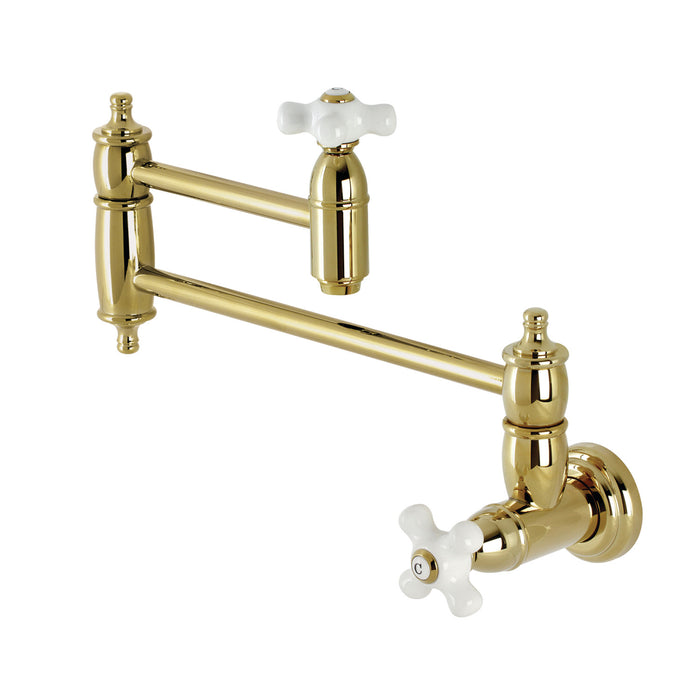 Restoration KS3102PX Two-Handle 1-Hole Wall Mount Pot Filler Faucet, Polished Brass