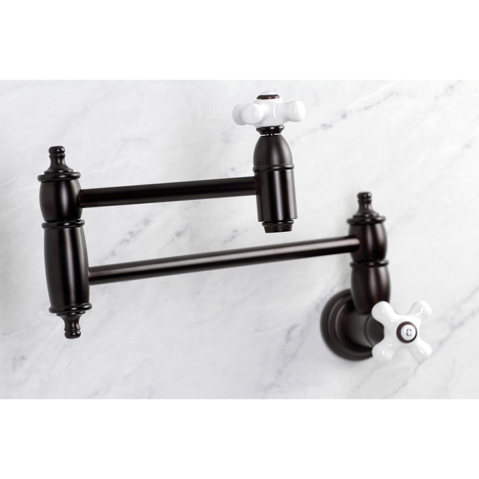 Kingston Heirloom KS3105PX - Restoration Two-Handle 1-Hole Wall Mount Pot Filler Faucet, Oil Rubbed Bronze