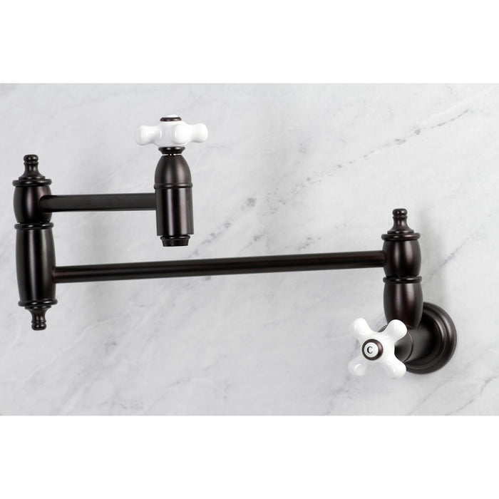 Kingston Heirloom KS3105PX - Restoration Two-Handle 1-Hole Wall Mount Pot Filler Faucet, Oil Rubbed Bronze