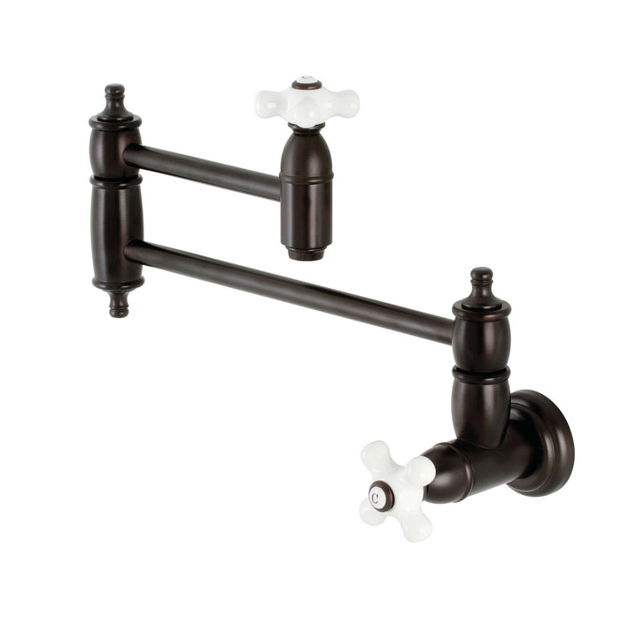 Kingston Heirloom KS3105PX - Restoration Two-Handle 1-Hole Wall Mount Pot Filler Faucet, Oil Rubbed Bronze