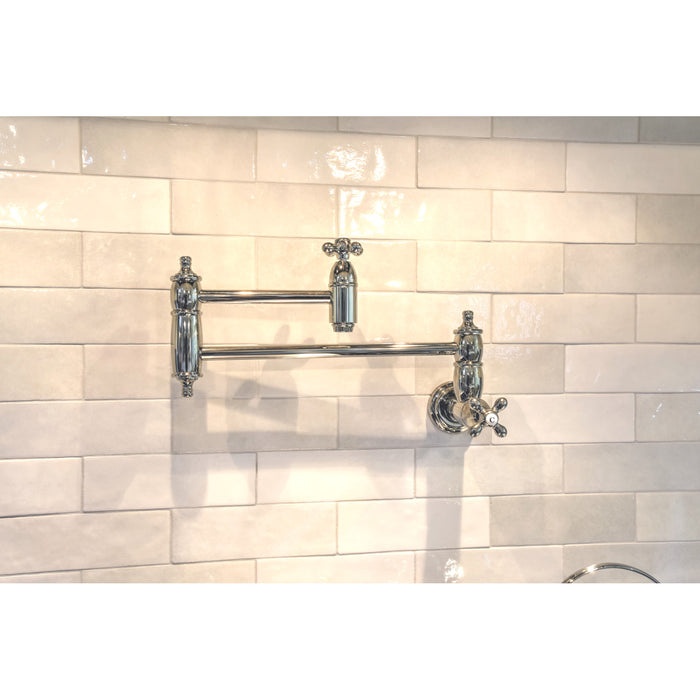 Kingston Heirloom KS3106AX - Restoration Two-Handle 1-Hole Wall Mount Pot Filler Faucet, Polished Nickel