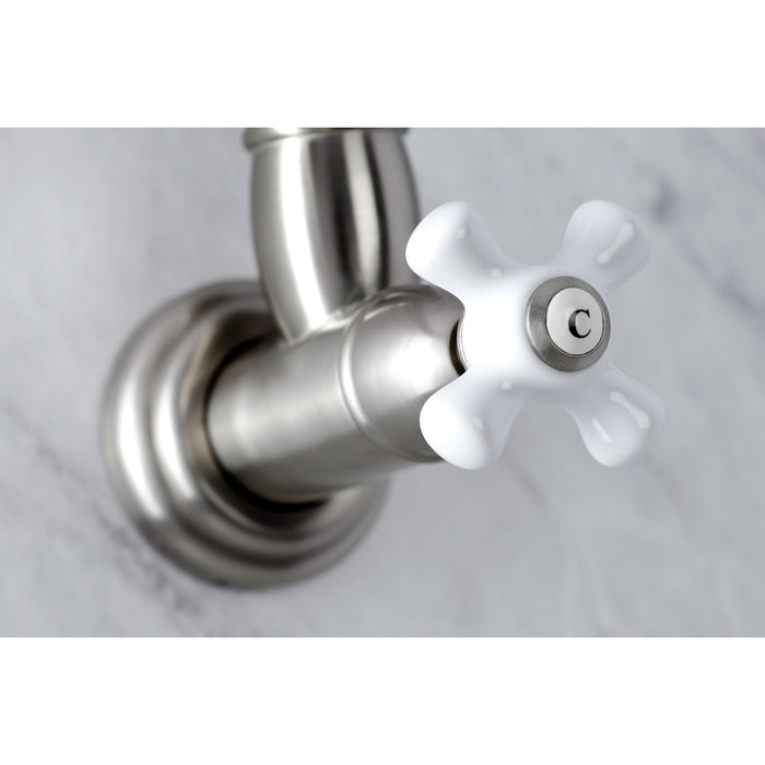 Kingston Heirloom KS3108PX - Restoration Two-Handle 1-Hole Wall Mount Pot Filler Faucet, Brushed Nickel