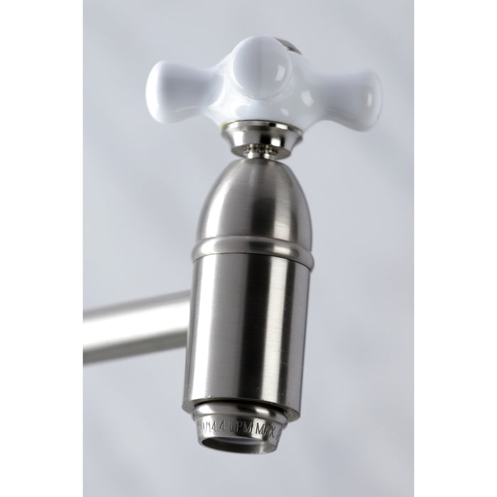 Kingston Heirloom KS3108PX - Restoration Two-Handle 1-Hole Wall Mount Pot Filler Faucet, Brushed Nickel
