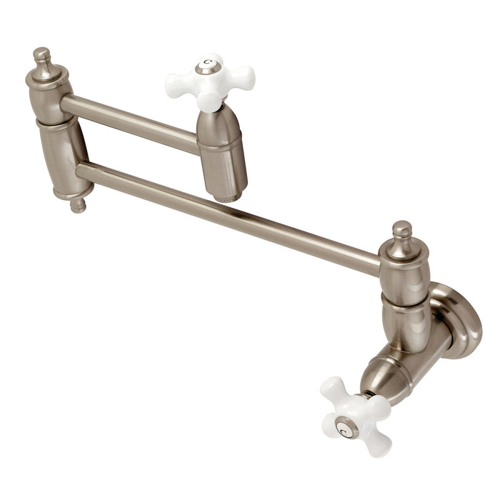 Kingston Heirloom KS3108PX - Restoration Two-Handle 1-Hole Wall Mount Pot Filler Faucet, Brushed Nickel