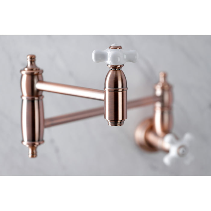 Kingston Heirloom KS310PXAC - Restoration Two-Handle 1-Hole Wall Mount Pot Filler Faucet, Antique Copper