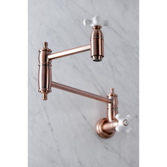 Kingston Heirloom KS310PXAC - Restoration Two-Handle 1-Hole Wall Mount Pot Filler Faucet, Antique Copper