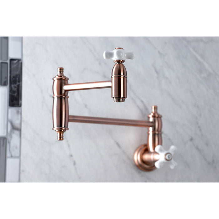 Kingston Heirloom KS310PXAC - Restoration Two-Handle 1-Hole Wall Mount Pot Filler Faucet, Antique Copper