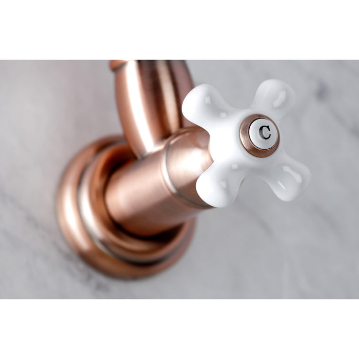 Kingston Heirloom KS310PXAC - Restoration Two-Handle 1-Hole Wall Mount Pot Filler Faucet, Antique Copper