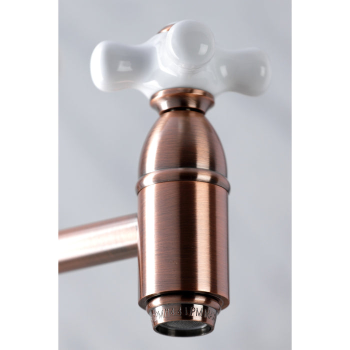 Kingston Heirloom KS310PXAC - Restoration Two-Handle 1-Hole Wall Mount Pot Filler Faucet, Antique Copper