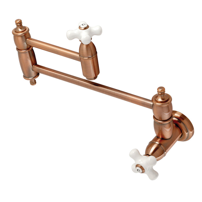 Kingston Heirloom KS310PXAC - Restoration Two-Handle 1-Hole Wall Mount Pot Filler Faucet, Antique Copper
