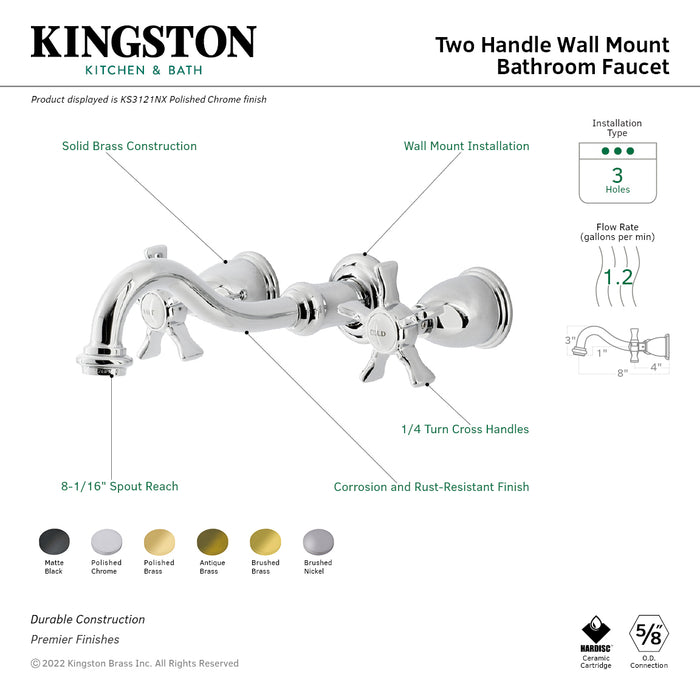 Hamilton KS3120NX Two-Handle 3-Hole Wall Mount Bathroom Faucet, Matte Black