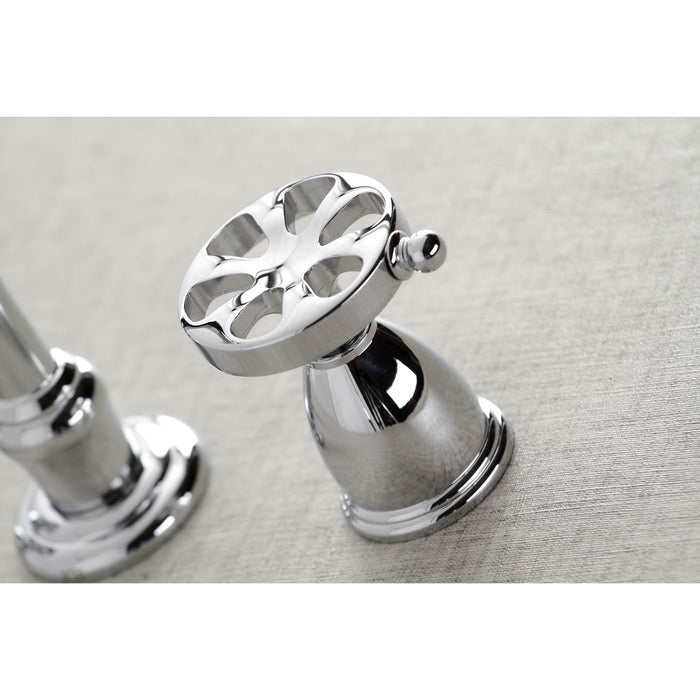 Kingston Tulare KS3121RX - Belknap Double-Handle 3-Hole Wall Mount Bathroom Faucet, Polished Chrome