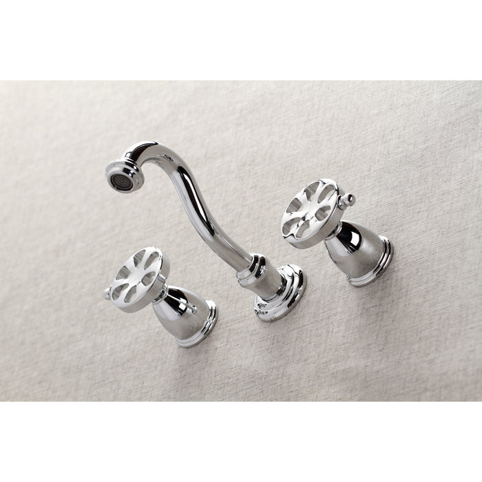 Kingston Tulare KS3121RX - Belknap Double-Handle 3-Hole Wall Mount Bathroom Faucet, Polished Chrome