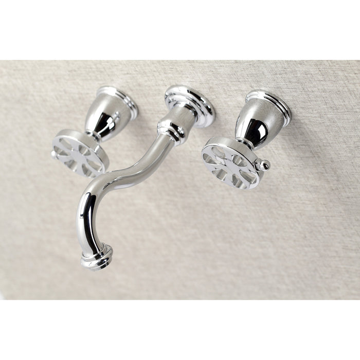 Kingston Tulare KS3121RX - Belknap Double-Handle 3-Hole Wall Mount Bathroom Faucet, Polished Chrome