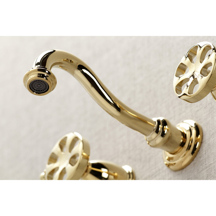 Kingston Tulare KS3122RX - Belknap Double-Handle 3-Hole Wall Mount Bathroom Faucet, Polished Brass