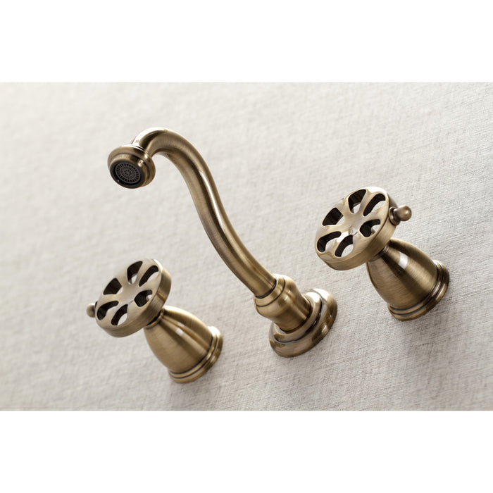 Belknap KS3123RX Two-Handle 3-Hole Wall Mount Bathroom Faucet, Antique Brass