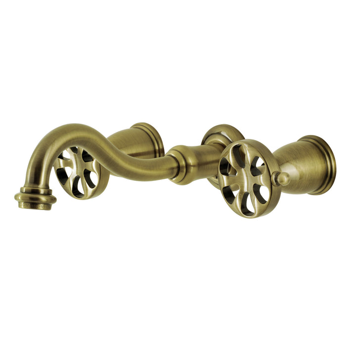 Kingston Tulare KS3123RX - Belknap Double-Handle 3-Hole Wall Mount Bathroom Faucet, Antique Brass
