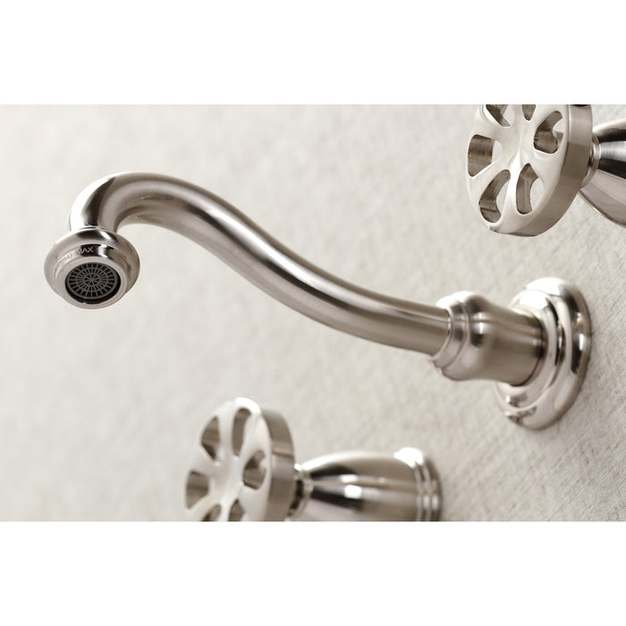 Kingston Tulare KS3128RX - Belknap Double-Handle 3-Hole Wall Mount Bathroom Faucet, Brushed Nickel