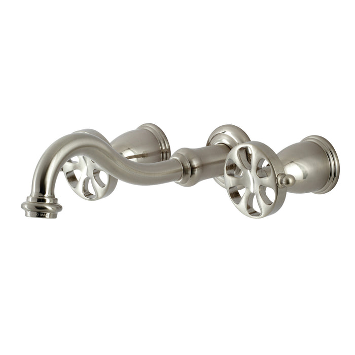 Kingston Tulare KS3128RX - Belknap Double-Handle 3-Hole Wall Mount Bathroom Faucet, Brushed Nickel