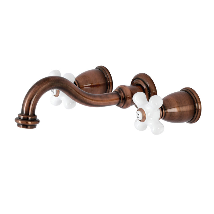 Kingston Heirloom KS312PXAC - Vintage Double-Handle 3-Hole Wall Mount Bathroom Faucet, Antique Copper