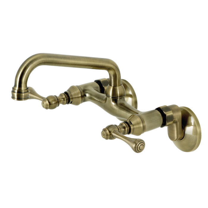 Kingston KS313AB Two-Handle 2-Hole Wall Mount Kitchen Faucet, Antique Brass