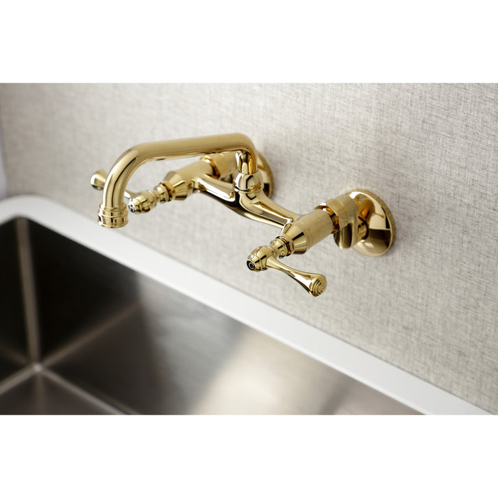 Kingston KS313PB Two-Handle 2-Hole Wall Mount Kitchen Faucet, Polished Brass