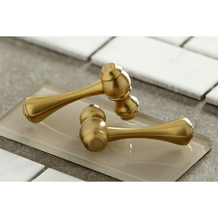 Kingston KS313SB Two-Handle 2-Hole Wall Mount Kitchen Faucet, Brushed Brass
