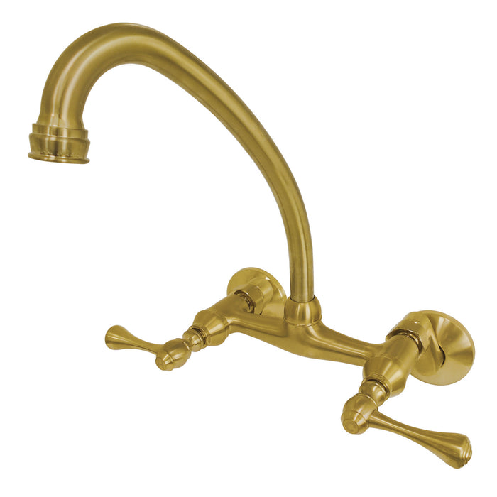 Kingston KS314SB Two-Handle 2-Hole Wall Mount Kitchen Faucet, Brushed Brass