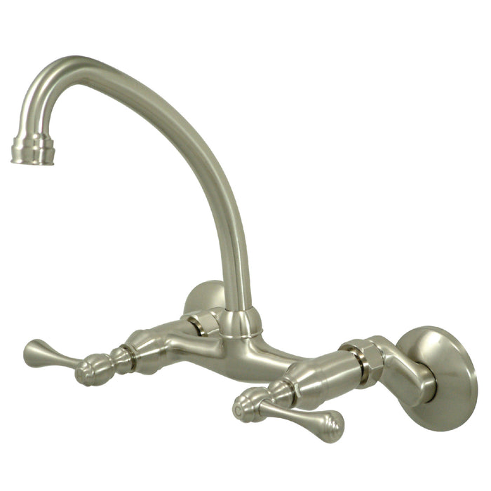 Kingston KS314SN Two-Handle 2-Hole Wall Mount Kitchen Faucet, Brushed Nickel