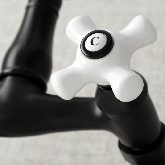 Kingston Heirloom KS3220PX - Vintage Two-Handle 2-Hole Wall Mount Bridge Kitchen Faucet, Matte Black