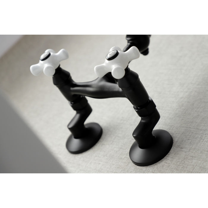 Kingston Heirloom KS3220PX - Vintage Two-Handle 2-Hole Wall Mount Bridge Kitchen Faucet, Matte Black