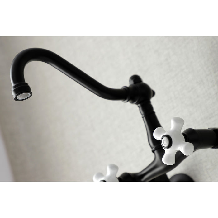 Kingston Heirloom KS3220PX - Vintage Two-Handle 2-Hole Wall Mount Bridge Kitchen Faucet, Matte Black