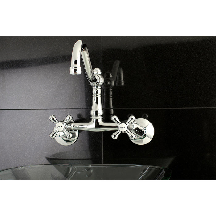 Kingston Heirloom KS3221AX - Vintage Two-Handle 2-Hole Wall Mount Bridge Kitchen Faucet, Polished Chrome
