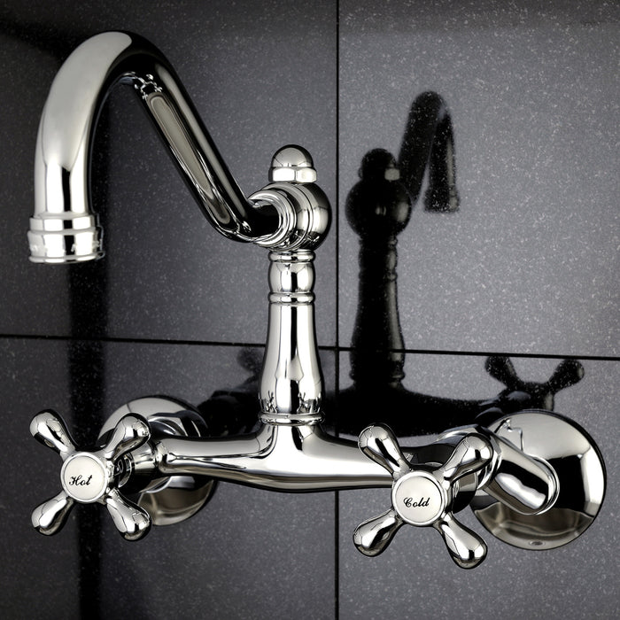 Kingston Heirloom KS3221AX - Vintage Two-Handle 2-Hole Wall Mount Bridge Kitchen Faucet, Polished Chrome