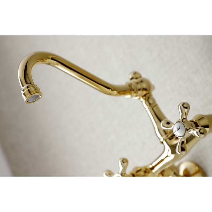 Kingston Heirloom KS3222AX - Vintage Two-Handle 2-Hole Wall Mount Bridge Kitchen Faucet, Polished Brass