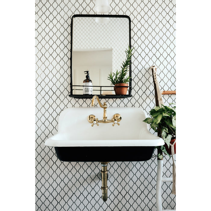 Kingston Heirloom KS3222AX - Vintage Two-Handle 2-Hole Wall Mount Bridge Kitchen Faucet, Polished Brass