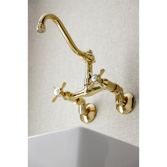 Essex KS3222BEX Two-Handle 2-Hole Wall Mount Kitchen Faucet, Polished Brass