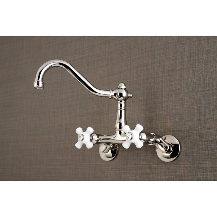Kingston Heirloom KS3226PX - Vintage Two-Handle 2-Hole Wall Mount Bridge Kitchen Faucet, Polished Nickel