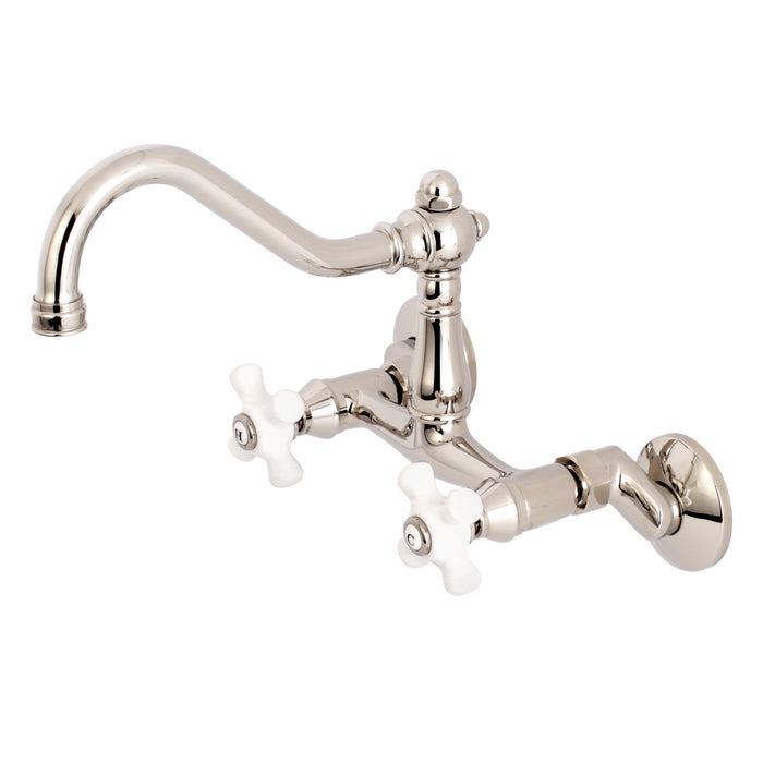 Kingston Heirloom KS3226PX - Vintage Two-Handle 2-Hole Wall Mount Bridge Kitchen Faucet, Polished Nickel