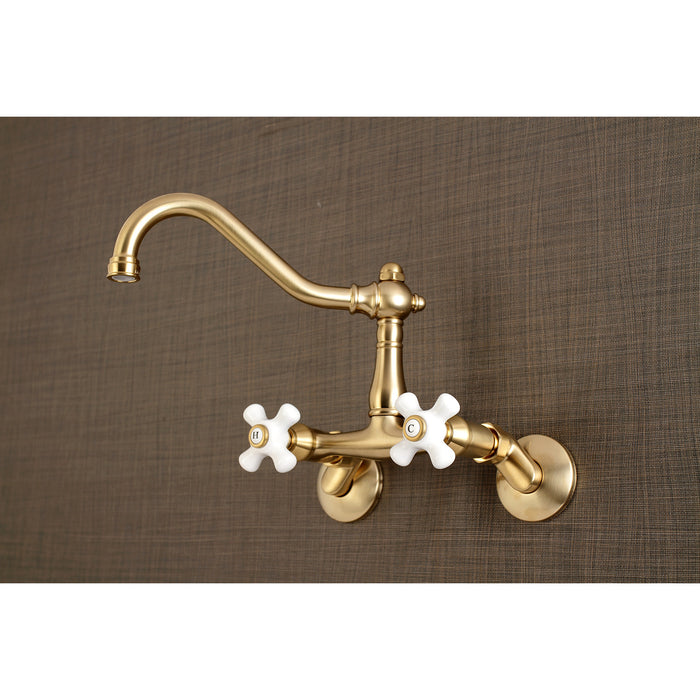 Vintage KS3227PX Two-Handle 2-Hole Wall Mount Kitchen Faucet, Brushed Brass