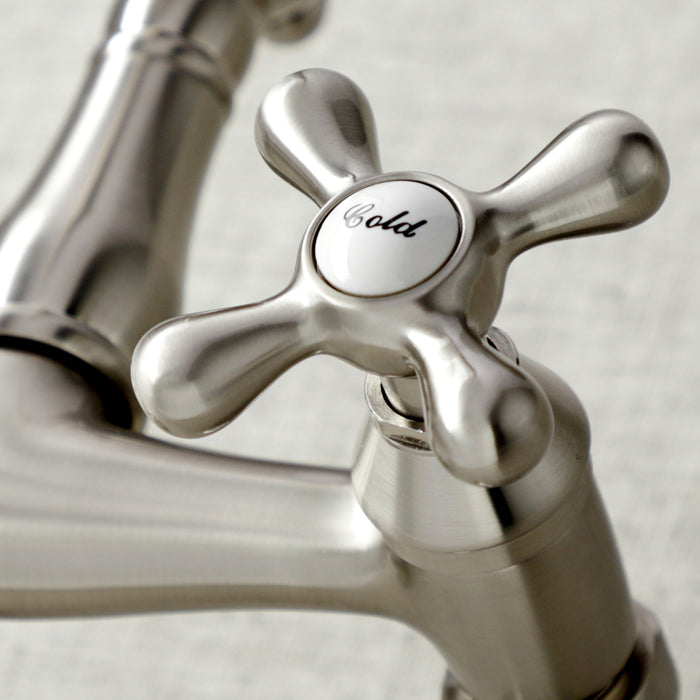 Kingston Heirloom KS3228AX - Vintage Two-Handle 2-Hole Wall Mount Bridge Kitchen Faucet, Brushed Nickel