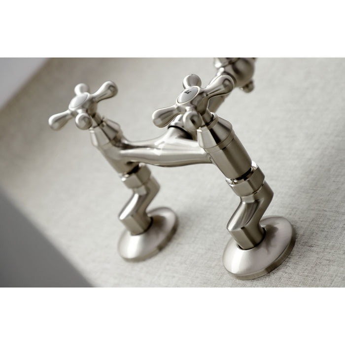 Kingston Heirloom KS3228AX - Vintage Two-Handle 2-Hole Wall Mount Bridge Kitchen Faucet, Brushed Nickel