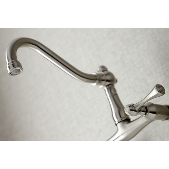 Vintage KS3228BL Two-Handle 2-Hole Wall Mount Kitchen Faucet, Brushed Nickel