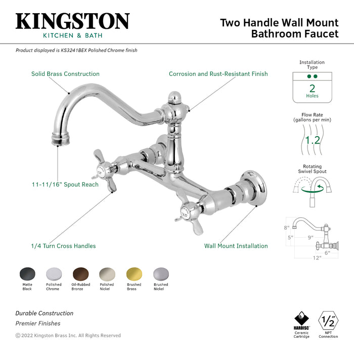 Essex KS3246BEX Two-Handle 2-Hole Wall Mount Bathroom Faucet, Polished Nickel